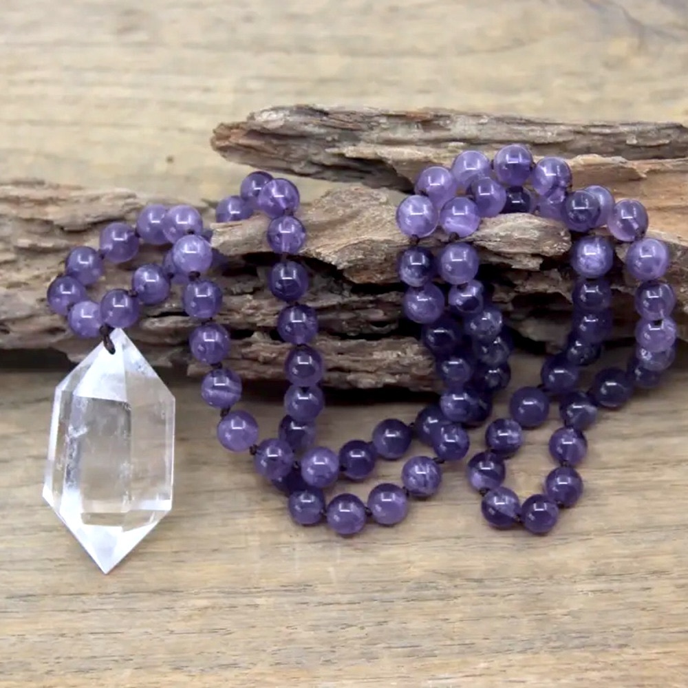 Earth Art Hand Crafted Artisan Purple and Clear Necklace